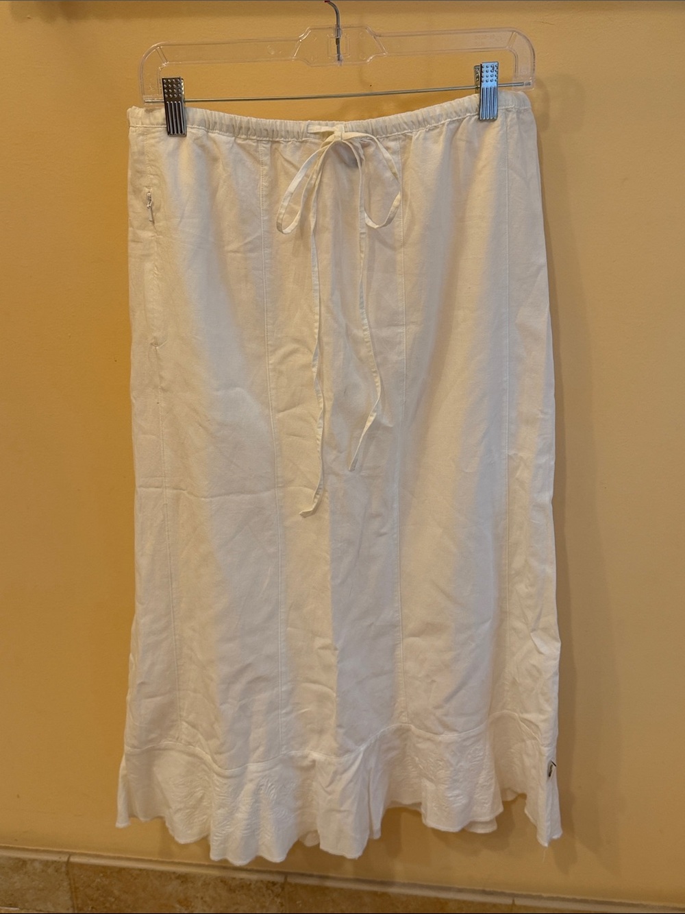 The North Face Women's White Ruffled-Hem Lace Detail Midi Skirt Linen Blend M